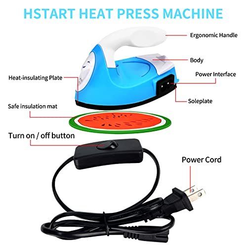 Mini Heat Press Iron Machine,Portable Mini Electric Iron,Small Heat Press Iron,Mini Iron Press for Clothes Shoes Bags Hats,Iron Press Machine for Heating Transfer,Silicone Pad Included (Blue)