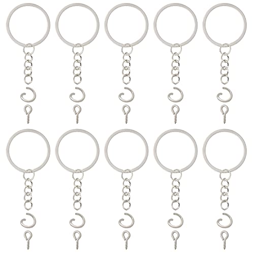 YAKA 300Pcs Keychain Rings 1.2 Inch/30mm Nickel 100Pcs Flat Metal Key Rings with 100Pcs Jump Rings and 100Pcs Screw Eye Pins Bulk for Crafts DIY Making Supplies (1.2 inch(30mm))