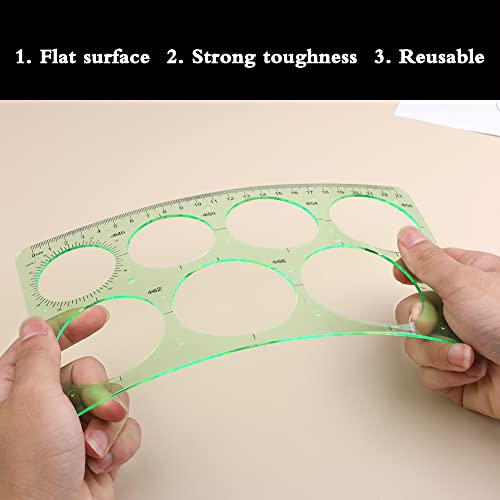 LOKUNN 2 Pcs Circle Template for Drawing, Ruler Quilling Tool, Round Hole Ruler Tool, Multi-Function Round Plastic Geometric Stencil Rulers Drawing Set for Studying, Designing, Office