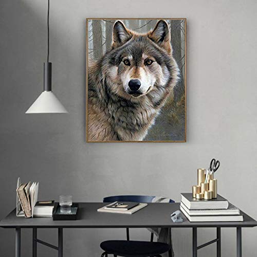 DIY 5D Diamond Painting by Number Kit for Adult, Full Drill Crystal Rhinestone Embroidery Cross Stitch Diamond Embroidery Dotz Kit Home Wall Decor 15.8×11.8 Inch (Wolf)