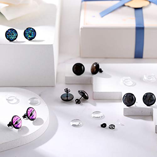 200 Pieces Stud Earring Kit, Including 50 Pieces 12 mm Stainless Steel Blank Stud 50 Rubber Back, 50 Pieces 12 mm Clear Glass Cabochons 50 Stainless Steel Earring Back for DIY Making (Black)