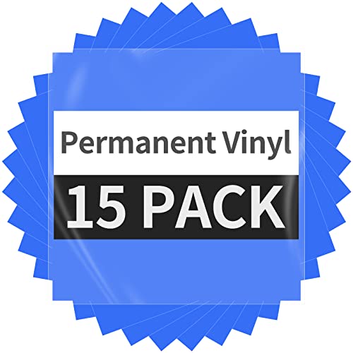 Blue Permanent Vinyl - 15 Sheets Glossy Blue Adhesive Vinyl 12"x11.8", Blue Vinyl for Cricut Permanent Adhesive Vinyl Sheets for Home Decor Car Decal, Waterproof Vinyl Paper for Cricut