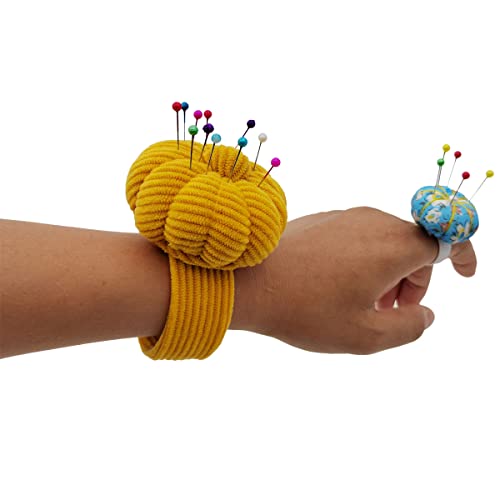 Wrist Pin Cushion Pincushions Needlework DIY Handcraft Needles Holder for Sewing and Quilting Pop Snap Ring with 1 Elastic Strap Finger Ring Pincushions Pumpkin Shaped