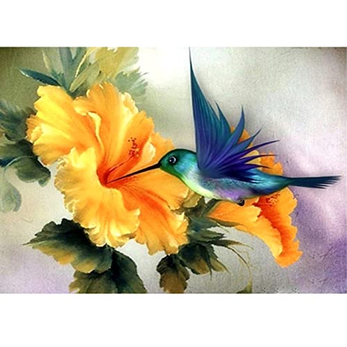 MXJSUA Hummingbird Diamond Painting Kits, DIY Bluebird Diamond Art Painting Kits Full Round Drill Flowers Diamond Painting by Number Kits for Adults Diamond Art Hummingbirds 12X16 Inch/30x40 cm