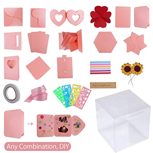 RECUTMS Explosion Box DIY Scrapbooking Set Handmade Photo Album,Gift Box with 6 Faces Wedding Memory Book (Pink-6 Sides)