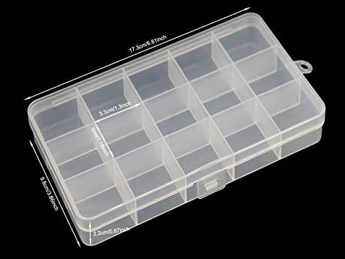 JESEP YONG 8 packs Plastic Organizer Box 15 Grids Clear Storage Container Jewelry Case with Fixed Dividers for Beads Art DIY Crafts Jewelry Fishing Tackles (8pcs 15 Grids Box)