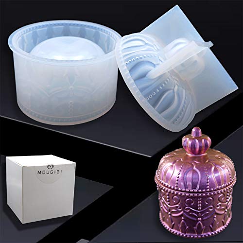 MOUGIGI Resin Box Mold, Crown Resin Jar Mold, Jewelry Box Molds for Resin, Storage Box Bottle Silicone Resin Molds for DIY Jewelry Container Resin Decoration.