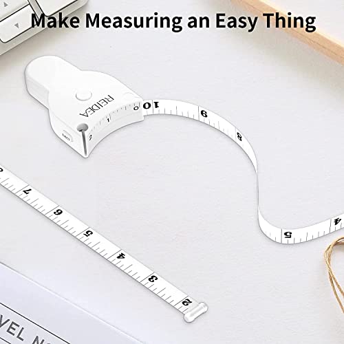 Body Tape Measure 60in with Clip-n-Lock & Eject (Pop Up Release) Button & Rebound Buckle, REIDEA M2 Upgraded Ergonomic and Portable Design, 60inch/150cm, White