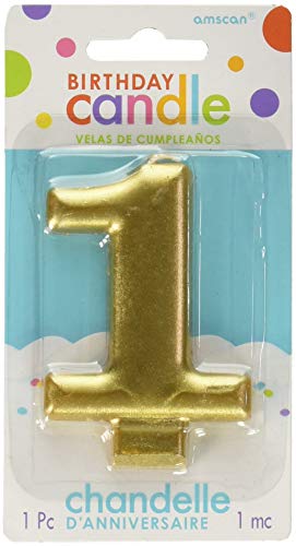 amscan Birthday Celebration, Numeral #1 Metallic Candle, Party Supplies, Gold, 3 1/4" - 170417