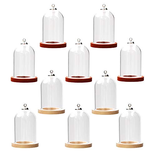10 pieces glass dome with Wooden base glass vial pendant with Wood hollow glass Cabochons charms (38x25mm mixed color)