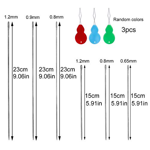 6 PCS Beading Needles - 6 Size Beading Embroidery Needles with Needle Threaders, 5.9inch to 9inch Hand Sewing Needles for Big Eye Beads Bracelets Jewelry Making