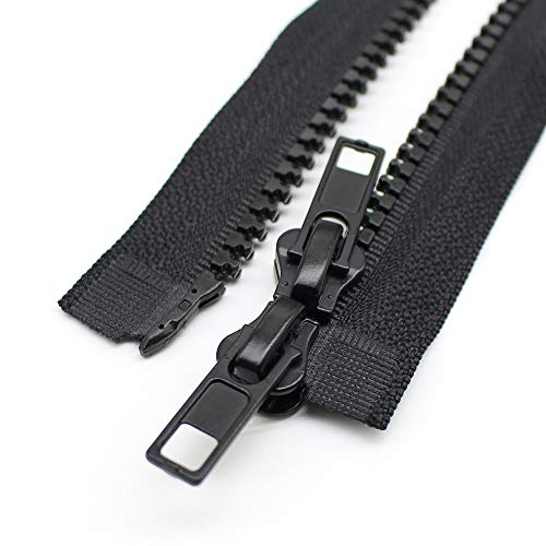 YaHoGa 2PCS #5 118 Inch Two Way Separating Jacket Zipper for Sewing Jacket Coat Molded Plastic Vislon Zippers Bulk (118" TW Black)