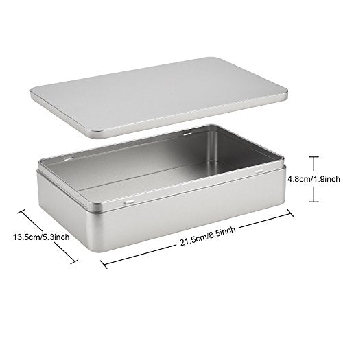 Hotop 8.5 by 5.3 by 1.9 Inch Silver Rectangular Empty Tin Box Containers, Gift, Jewelery and Storage Tin Kit, Home Organizer