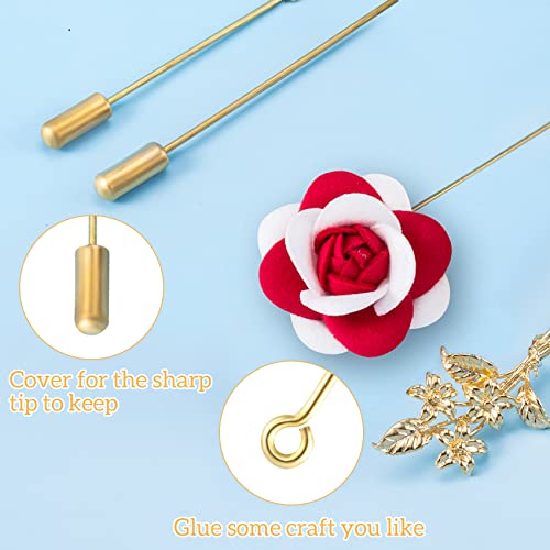 PAGOW 90pcs Boutonniere Pins with Cap, Copper Stick Pins, Needle Eye Pin with Clutches for Wedding Decoration, Jewelry Making Accessories (1.77 Inch / 4.5 CM ) Antique Gold Color