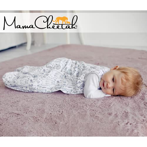 Mama Cheetah Baby Wearable Blanket, 0.5 TOG Organic Cotton Sleep Bag, Swaddle Transition Sleeping Sack with 2-Way Zipper, Large (12-18 Month), Animals/Elephants