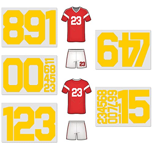 34 Pieces Iron on Numbers T-Shirt, 8 Inch & 2 Inch Heat Transfer Iron on Numbers 0 to 9 for Team Uniform Sports T-Shirt Hats Jersey Football Basketball Baseball (1 Set Yellow)