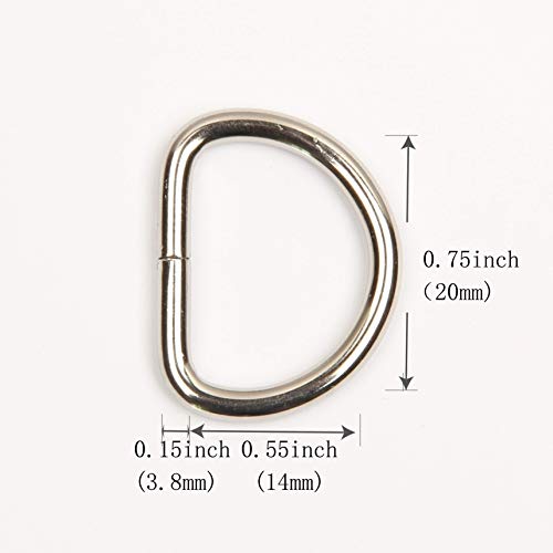 JWBIZ 50 Pcs Metal D Rings Heavy-duty Extra Thick 3.8mm Thickness for Sewing Keychains Belts and Dog Leash (Silver, 3/4 inch)