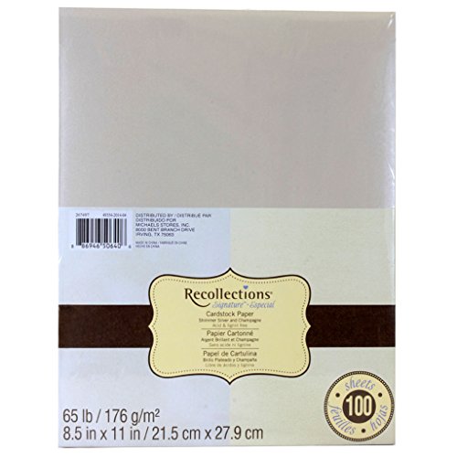 Recollections Cardstock Paper, 2 Colors, Shimmer Silver and Champagne, 100 Sheets, 8 1/2" X 11" Metallic
