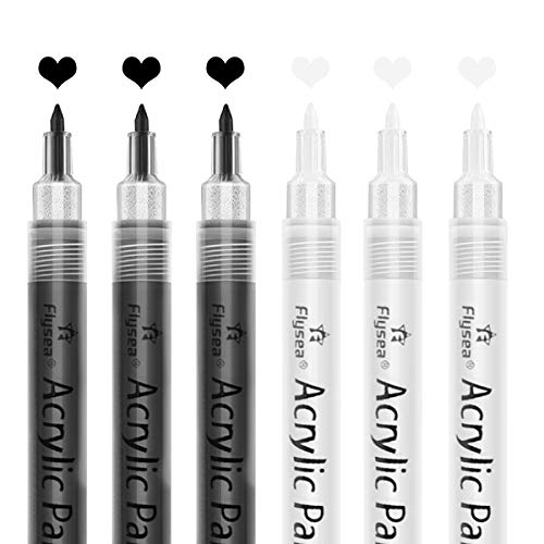 isightguard Acrylic Paint Pens ,6 Pack Black White Paint Markers, Paint Pens for Rock Painting Stone Ceramic Glass Wood Plastic Glass Metal Canvas,Drawing, Water-Based Acrylic Paint Sets
