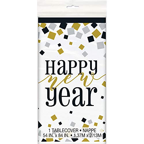 Elegant Black Gold Silver New Year's Rectangular Plastic Table Cover - 54" x 84" (1 Pc.) - Ideal for Festive Gatherings