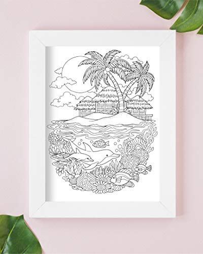ColorIt Colorful Tropical Scenes Adult Coloring Book - 50 Single-Sided Designs, Thick Smooth Paper, Lay Flat Hardback Covers, Spiral Bound, USA Printed, Tropical Pages to Color