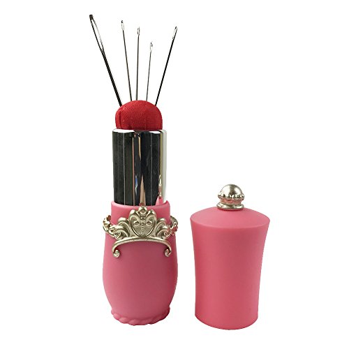 D&D Lipstick Pin Cushion Sewing Needle Case with Hand Needles for Needlework DIY Craft (Pink)