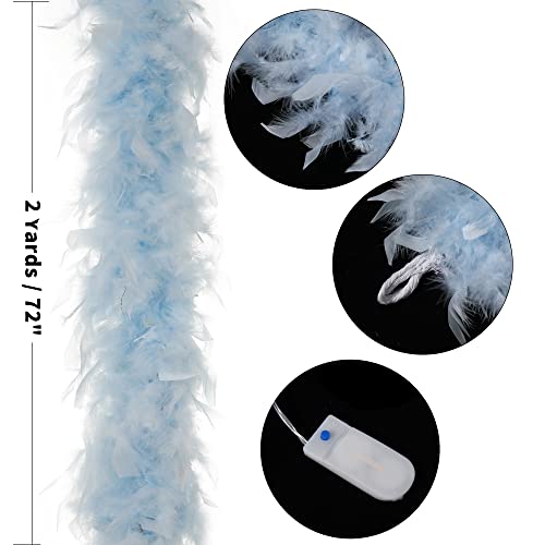 Larryhot Long Blue Feather Boa - 2Yards 75g Colorful 20 LED Lights Boas for Party, Wedding, Halloween Costume, Christmas Tree and Home Decoration (Light Blue)