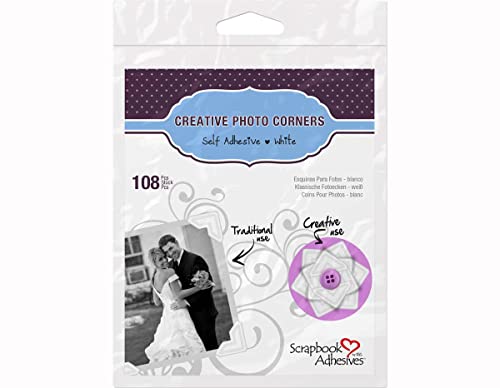 SCRAPBOOK ADHESIVES BY 3L Self-Adhesive Creative Paper Photo Corners, White, 108-Pack