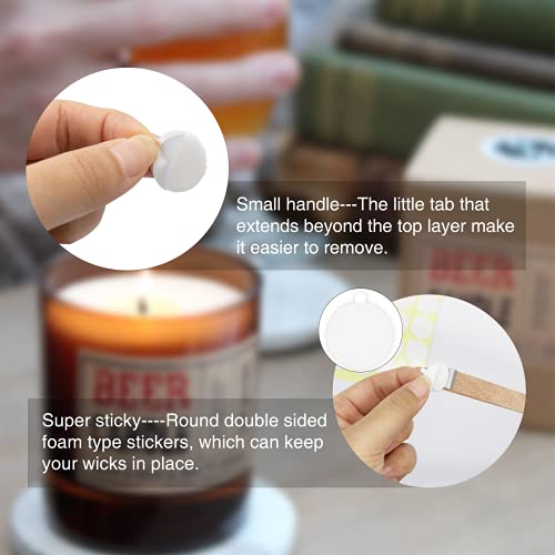 Aubeco 960PCS Candle Wick Stickers, Heat Resistance Double-Sided Stickers with The Little ‘‘Tail’’, Adhere Steady in Hot Wax Stickers for Candle Making,A-960