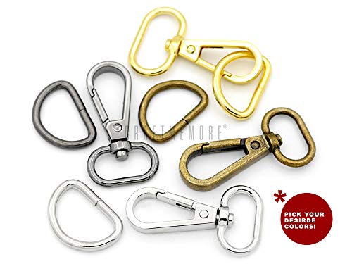 CRAFTMEMORE 10 Sets Antique Brass Snap Hooks Lobster Clasp Swivel Push Gate Fashion Clips with D Ring Craft FSD1 (3/4 Inch)
