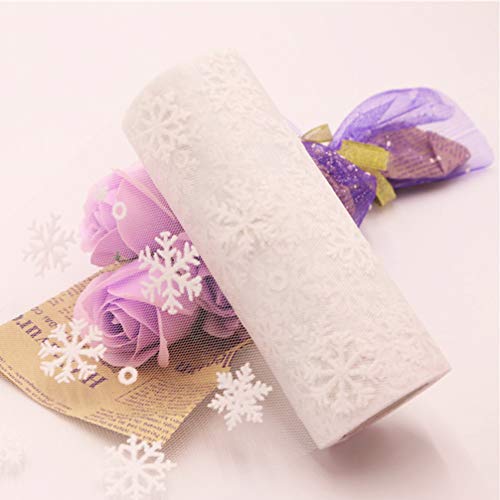 Artibetter Christmas Snowflake Tulle Roll Glittering Organza Gauze Ribbon 15cm 10Yards (White)