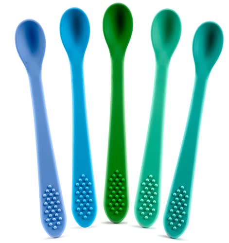 Best First Stage Baby Infant Spoons, 5-Pack, Soft Silicone Baby Spoons Training Spoon Gift Set for Infant