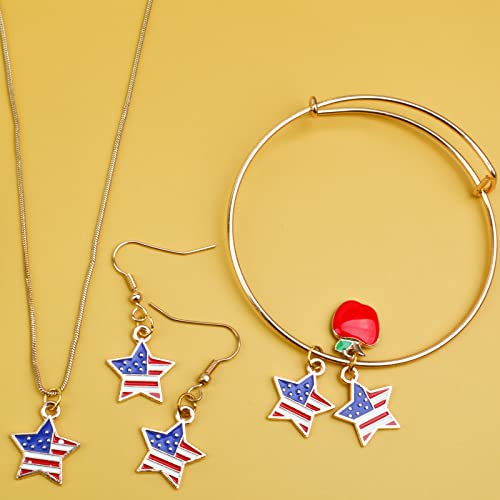 BronaGrand 30pcs American Flag Charm Pendants Enamel Star Shape Patriotic Dangle Charms for 4th Independence Day Ornament of July DIY Decoration Jewelry Making