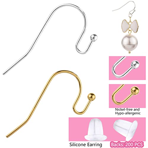 Earring Hooks 600pcs Hypoallergenic Earring Making kit with Jump Rings and Clear Silicone Earring Backs Stoppers(Silver and Gold)