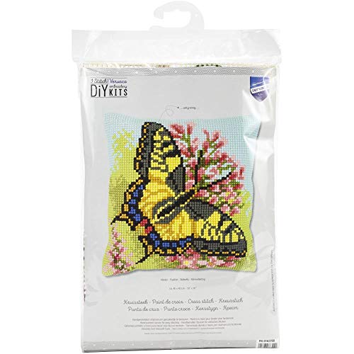 Vervaco Needlepoint Cushion Top Kit 16"X16"-Butterfly Stitched In Yarn -V0163768