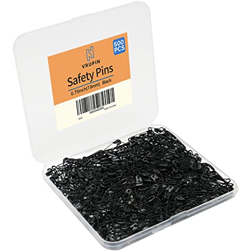 500PCS Safety Pins, 0.75Inch/19mm Small Safety pins, Rust Resistant Nickel Plated Steel Set for Crafting, Sewing, Rimming Fastening Clip Button for Garment Hang Tag (Black)