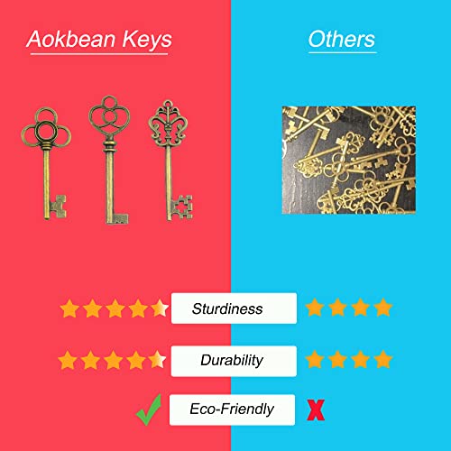 Aokbean Mixed Set of 30 Vintage Skeleton Keys in Antique Gold - Set of 30 Keys(Gold)