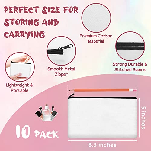 Legigo 10 Pack White Canvas Makeup Bags DIY Craft Bag- Blank DIY Craft Bag Canvas Pencil Case Canvas Zipper Pouch Bags Cosmetic Bag Multipurpose Canvas Pouch with Zipper for vinyl (8.3 x 5 inches)