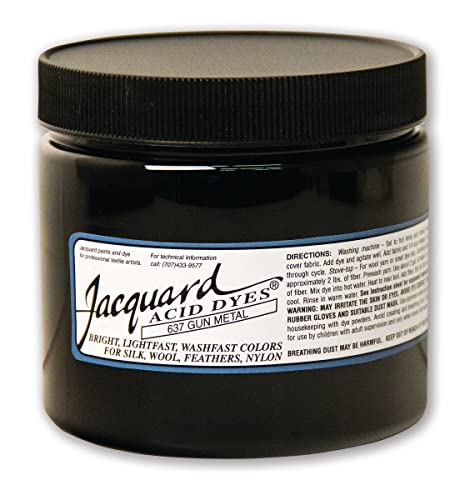 Jacquard Acid Dye - Gun Metal - 8 Oz Net Wt - Acid Dye for Wool - Silk - Feathers - and Nylons - Brilliant Colorfast and Highly Concentrated
