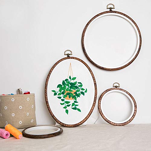 4 Pack Embroidery Hoop Ring, Imitated Wood Display Frame Circle and Oval Embroidery Kits with 30 Pieces Large Eye Embroidery Needles, Quilting Hoop and Cross Stitch Supplies for Sewing and Wall Hang
