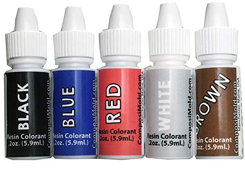 Epoxy Resin Color Pigment (Dye) Popular Colors Kit Black, Blue, Red, White, and Brown Liquid for Improved Mixing, Woodwork, Countertops, Floors, 6cc Each