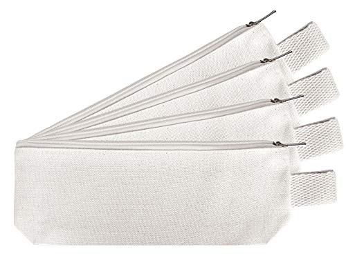 BUMBLE CRAFTS 4 PC Multipurpose Pencil Case Pouch with Zipper, Multipurpose Stationary, Pen Pencil Case, 9” x 3.5", 100% Cotton Canvas - White