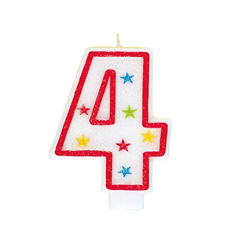 Unique Glitter Star Number 4 Birthday Candle, 3.5", White