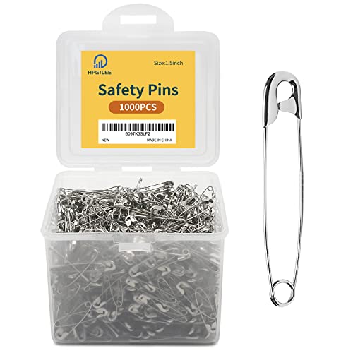 1000Pcs Safety Pins, 1.5 Inch Rust-Resistant Steel Wire Silver Sewing Pins Small Safety Pins Bulk for Clothes Crafts Home Office Use