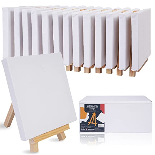 Tavolozza 14 Pack Mini Canvas and Easel Set, 14pcs 5" Mini Easel and 14pcs 4"x 4" Mini Canvas, Small Stretched Canvas, Professional Kids Art Supplies for Drawing, Painting