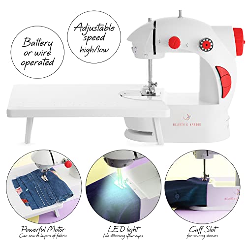 Hearth & Harbor Mini Sewing Machine for Beginners with Sewing Kit, 122 PC Dual Speed Portable Sewing Machine, Travel Small Sewing Machine Kit, Kids Sewing Machine Ages 8-12 with DIY Sewing Book & More
