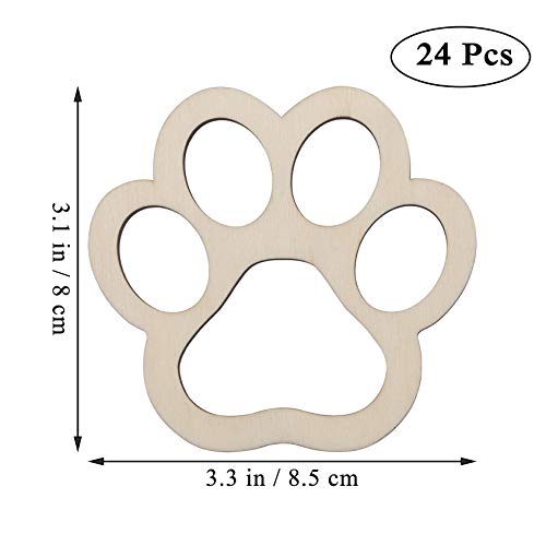 24pcs Paw Shaped Wooden Cutouts Dog Cat Claws Cutouts Unfinished Wood Pet Paw Wood DIY Craft Embellishments Gift Ornaments Decoration, 3.1x3.3 in