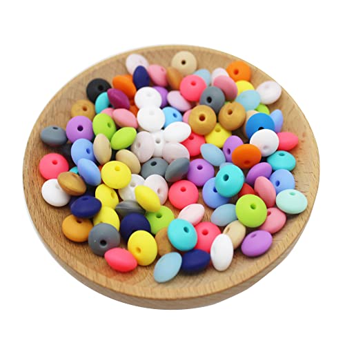 Decoendiy 100Pcs Abacus Beads 12mm, Shaped Lentil Beads-Colorful Saucer Loose Spacer Beads, for Adult Necklaces Bracelets Jewelry Making Accessory