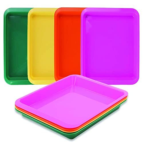 Activity Plastic Tray - Art & Crafts Organizer Tray, Serving Tray, Great for Crafts, Beads, Orbeez Water Beads, Painting (Set of 4 Colors - Pink, Yellow, Green, Orange)