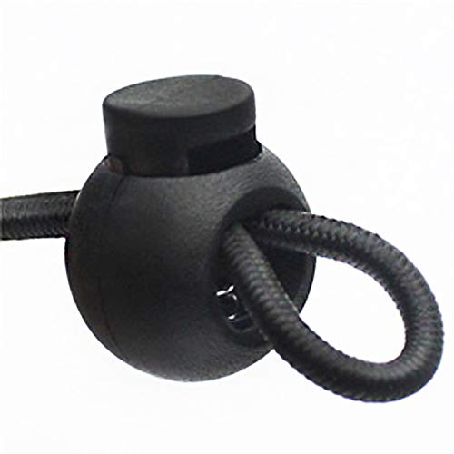 TIHOOD 100PCS Plastic Toggle Single Hole Spring Loaded Elastic Drawstring Rope Cord Locks Clip Ends Round Ball Shape Luggage Lanyard Stopper Sliding Fastener Buttons, Black